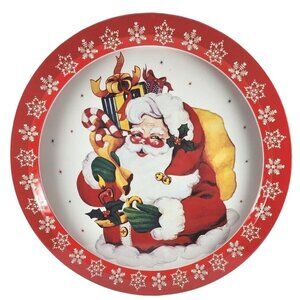 Vintage Christmas Santa Claus Round Tin Tray Holiday Cookies for Santa Platter